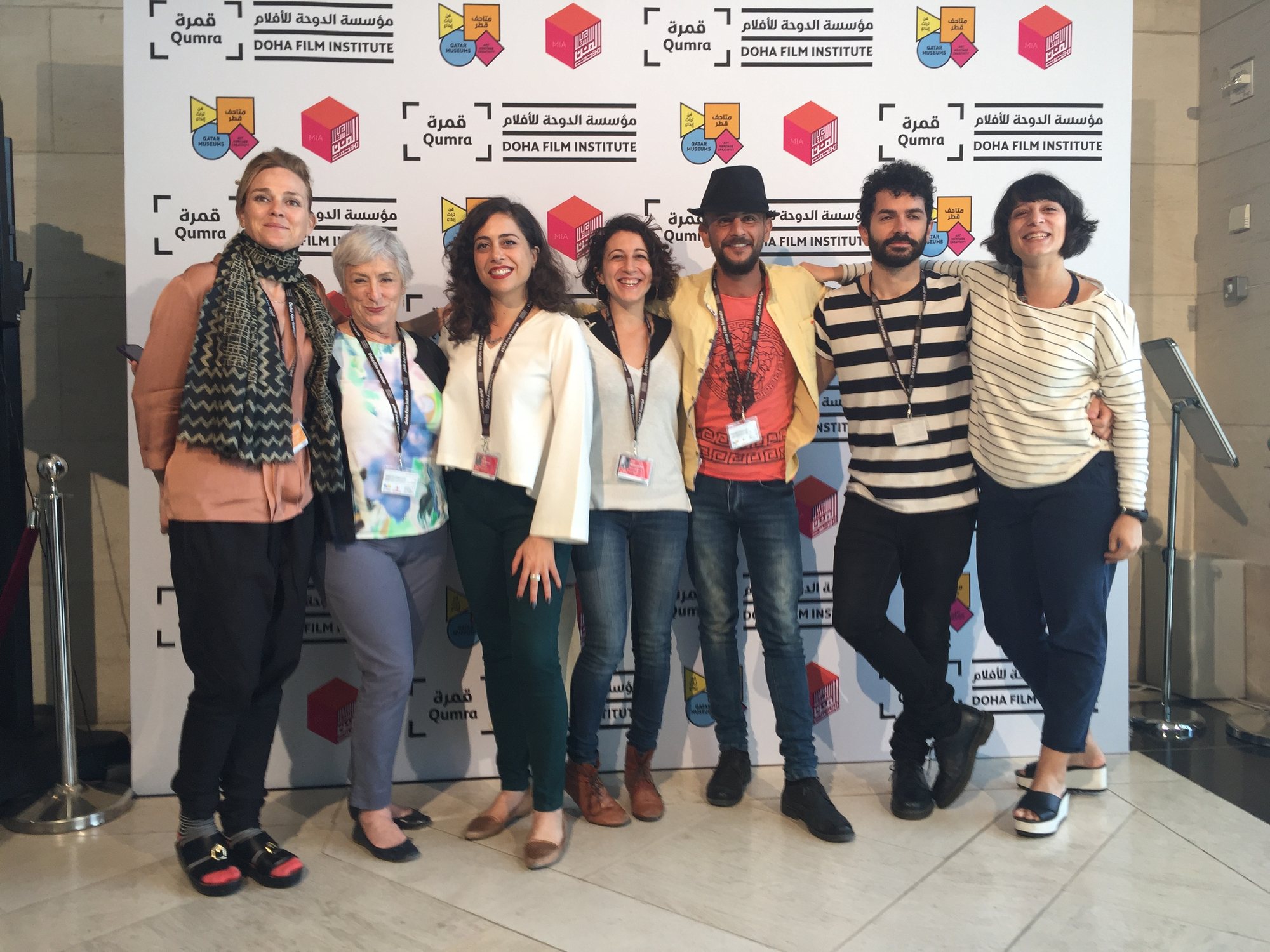 Mohanad Hayal with delegates at Qumra, Doha Film Institute
